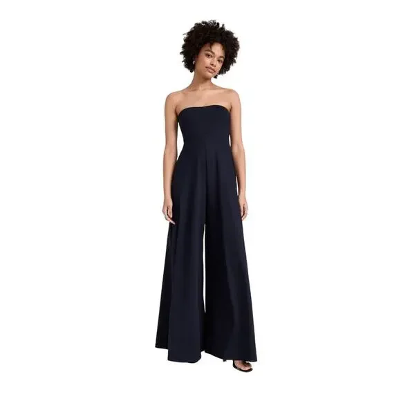 NWT SUSANA MONACO Black Strapless Tube Top Flare Wide Leg Pant Jumpsuit S